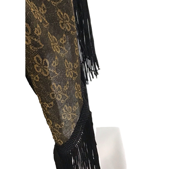 Black Gold Metallic Fringe Scarf Shawl Wrap Evening Wedding Party 75"x18" - Picture 10 of 11